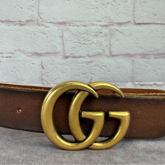 Gucci Raw Edge Unfinished Wide Marmont Double G Leather Belt 409416 70/28 - Picture 3 of 9
